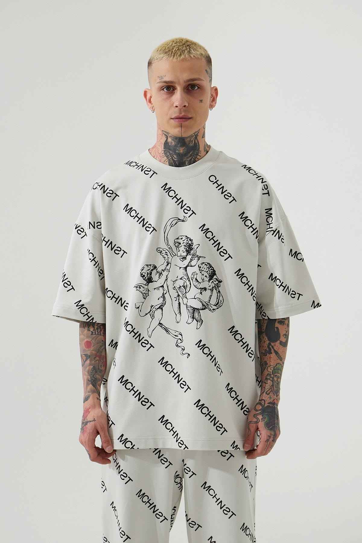 تیشرت یونیسکس Mchnst Angels Printed Grey