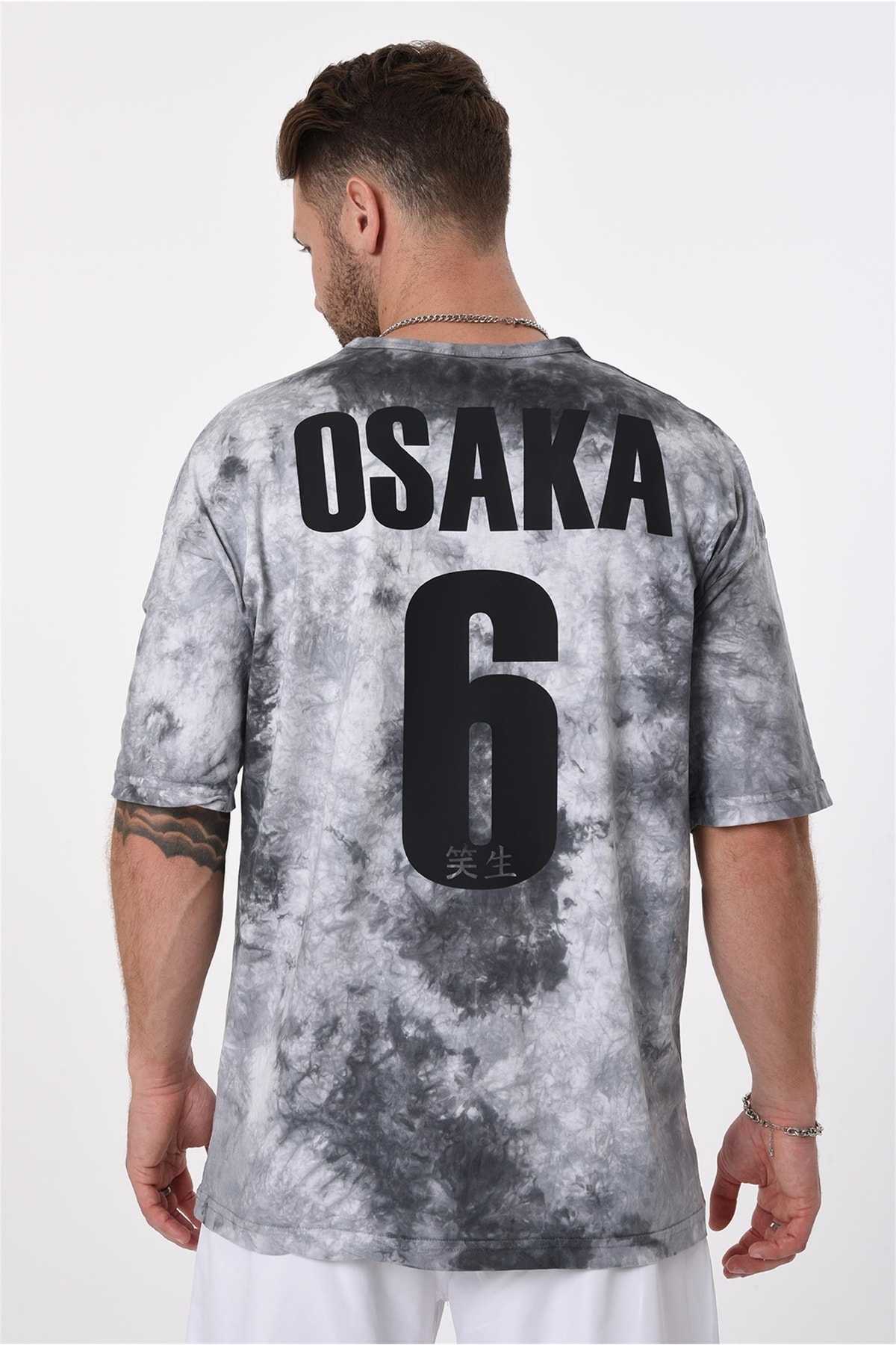 R-5653 Crew Neck Osaka Print Detailed Tie Dye تیشرت