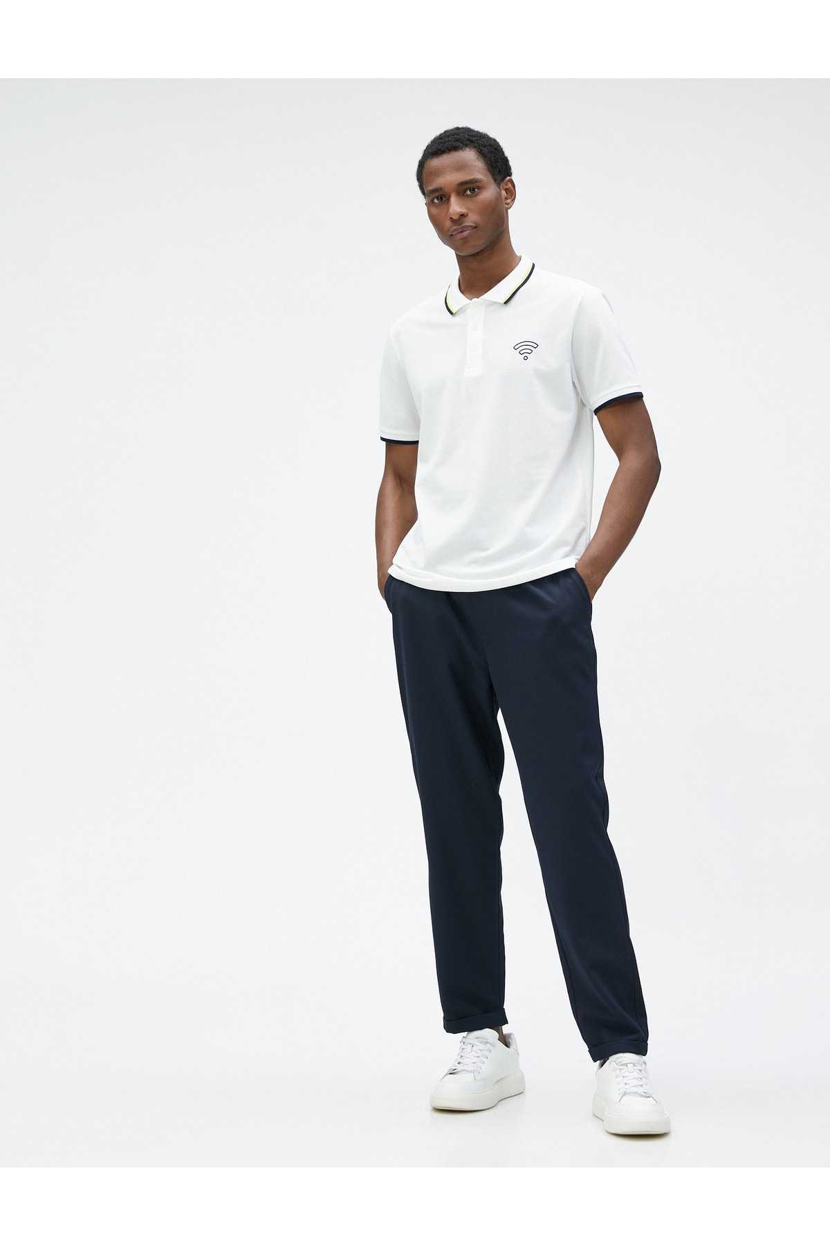 تیشرت یقه پولو با چاپ آستین کوتاه لوله کشی دکمه دار