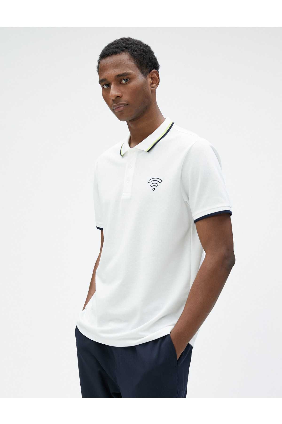 تیشرت یقه پولو با چاپ آستین کوتاه لوله کشی دکمه دار