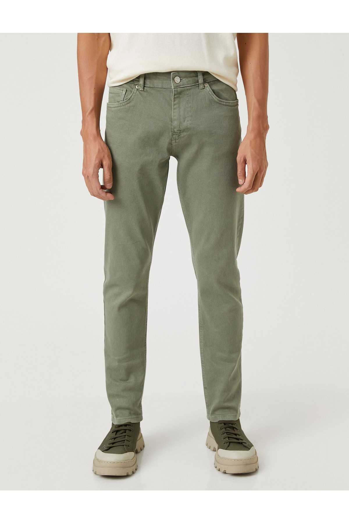 شلوار بافت پایه با جزئیات دکمه، 5 جیب