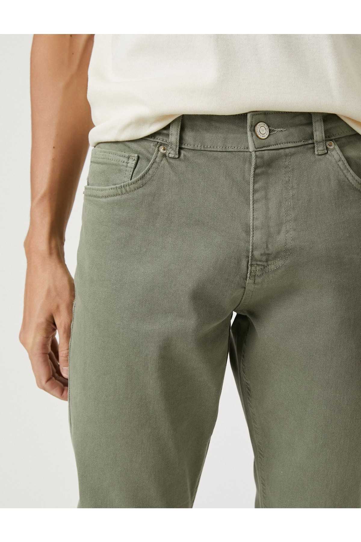 شلوار بافت پایه با جزئیات دکمه، 5 جیب