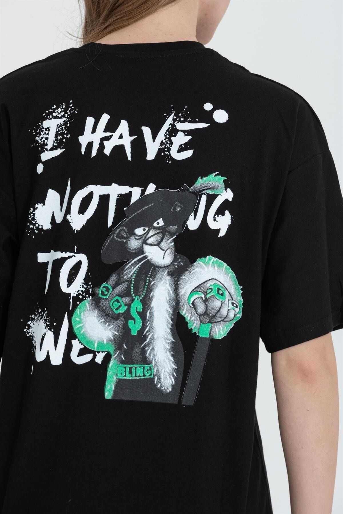 تیشرت R-5737 Crew Neck Oversize Rear Panther Printed