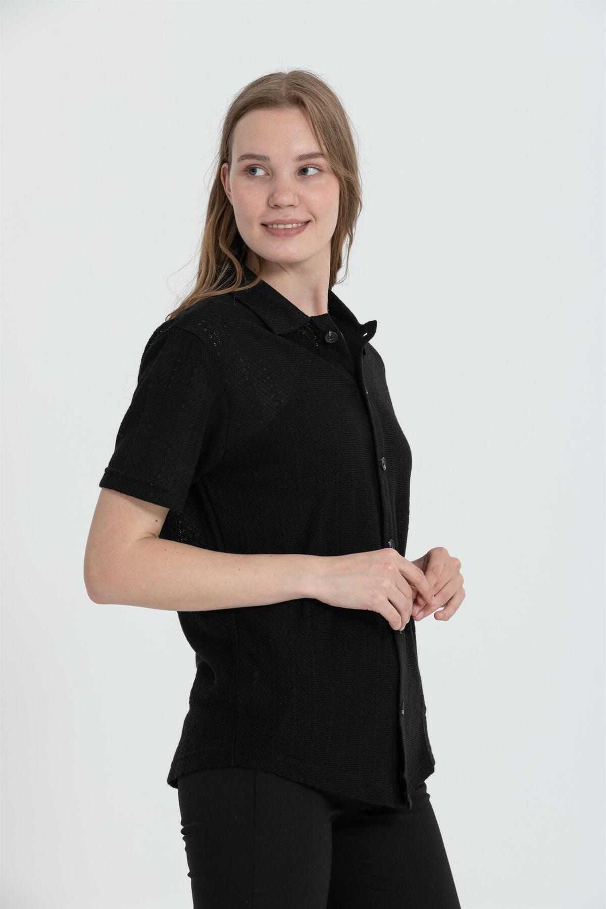 پیراهن آکریلیک آستین کوتاه ژاکت R-3926 با سوراخ