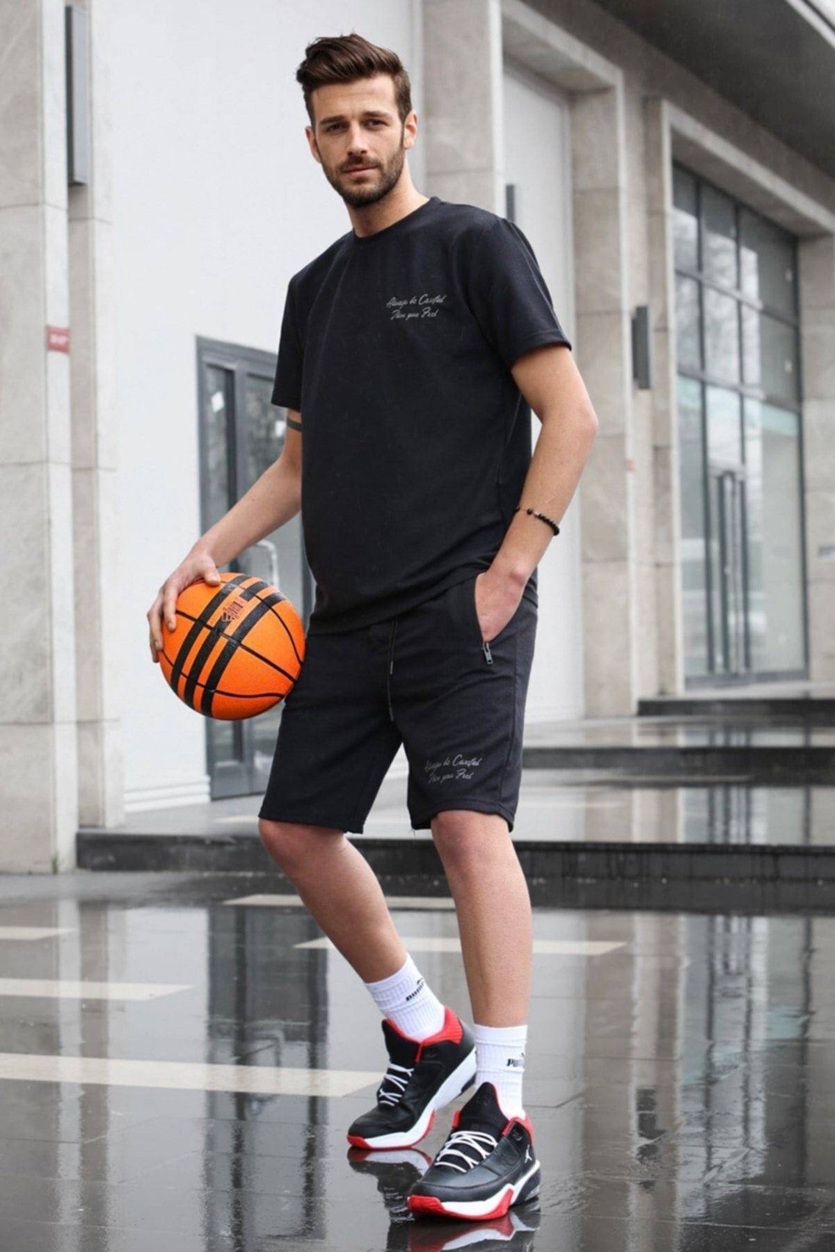 ست شلوارک مردانه چاپ مشکی