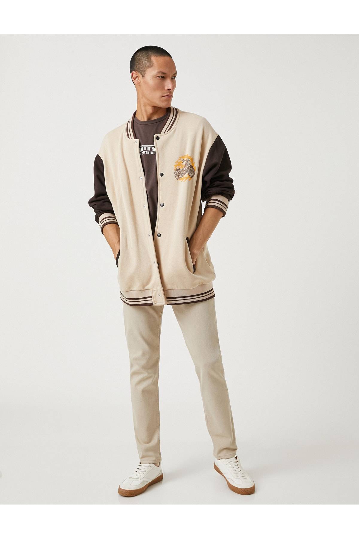 شلوار بافت پایه با جزئیات دکمه، 5 جیب