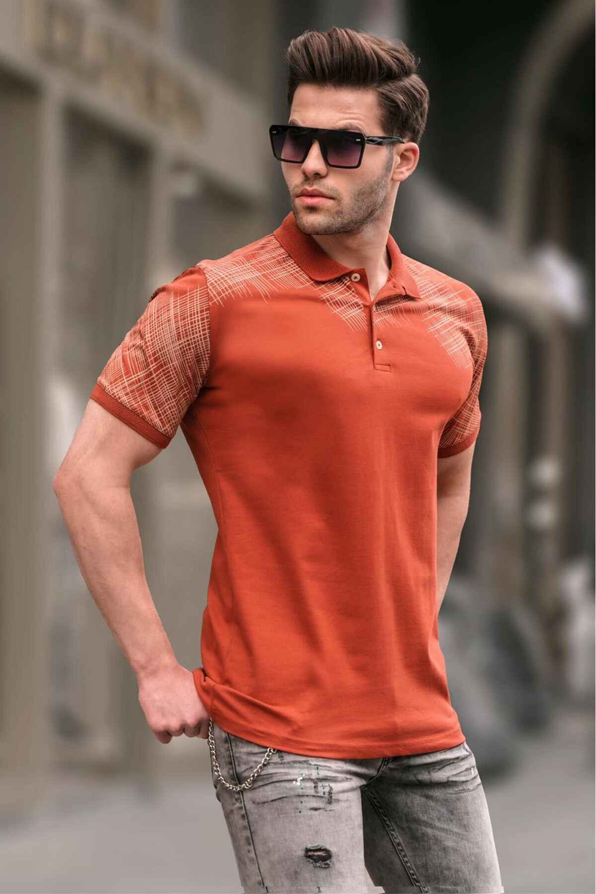 تیشرت مردانه یقه پولو طرح دار سفید