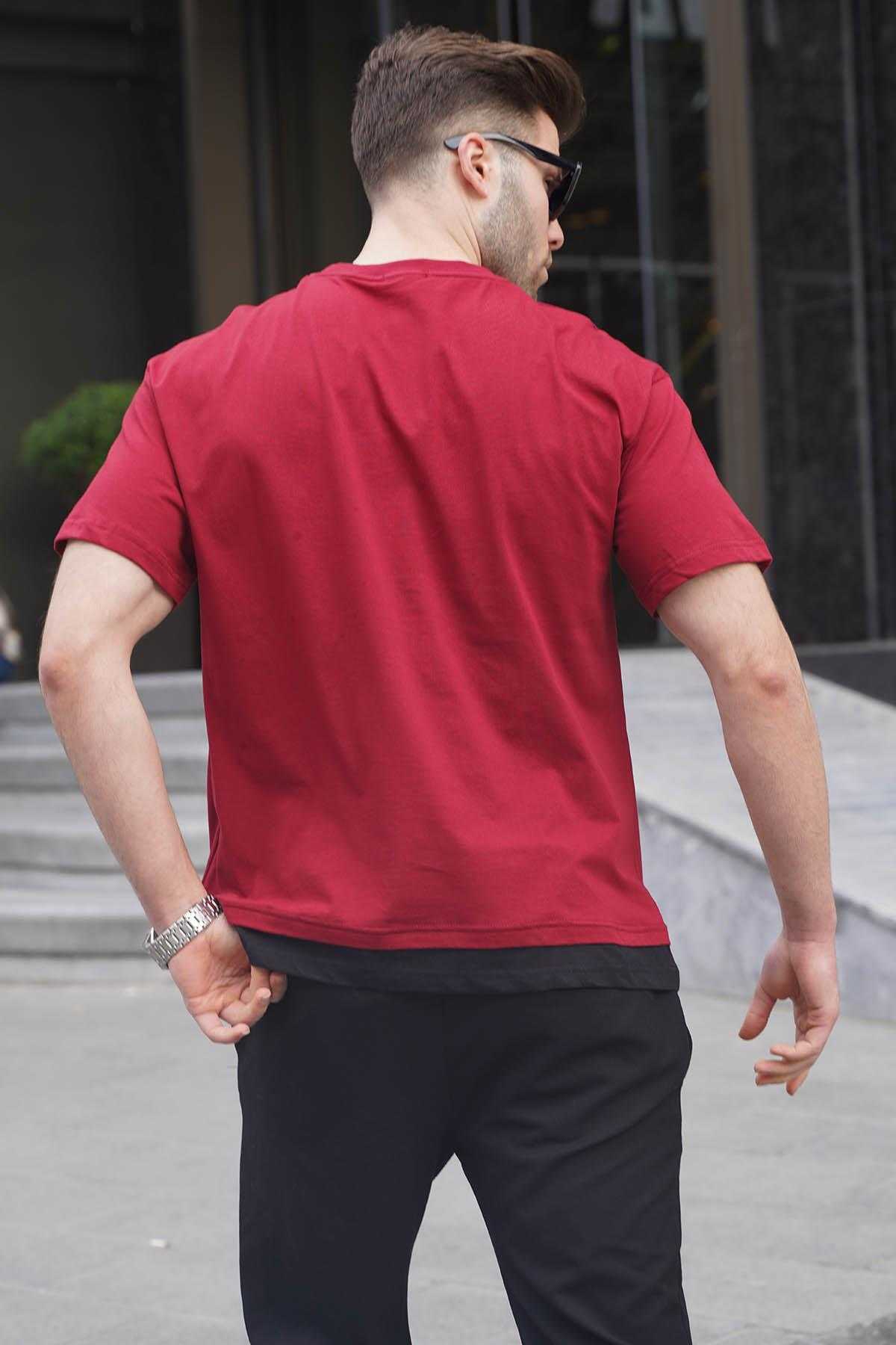 تیشرت مردانه ساده Claret Red Pieced