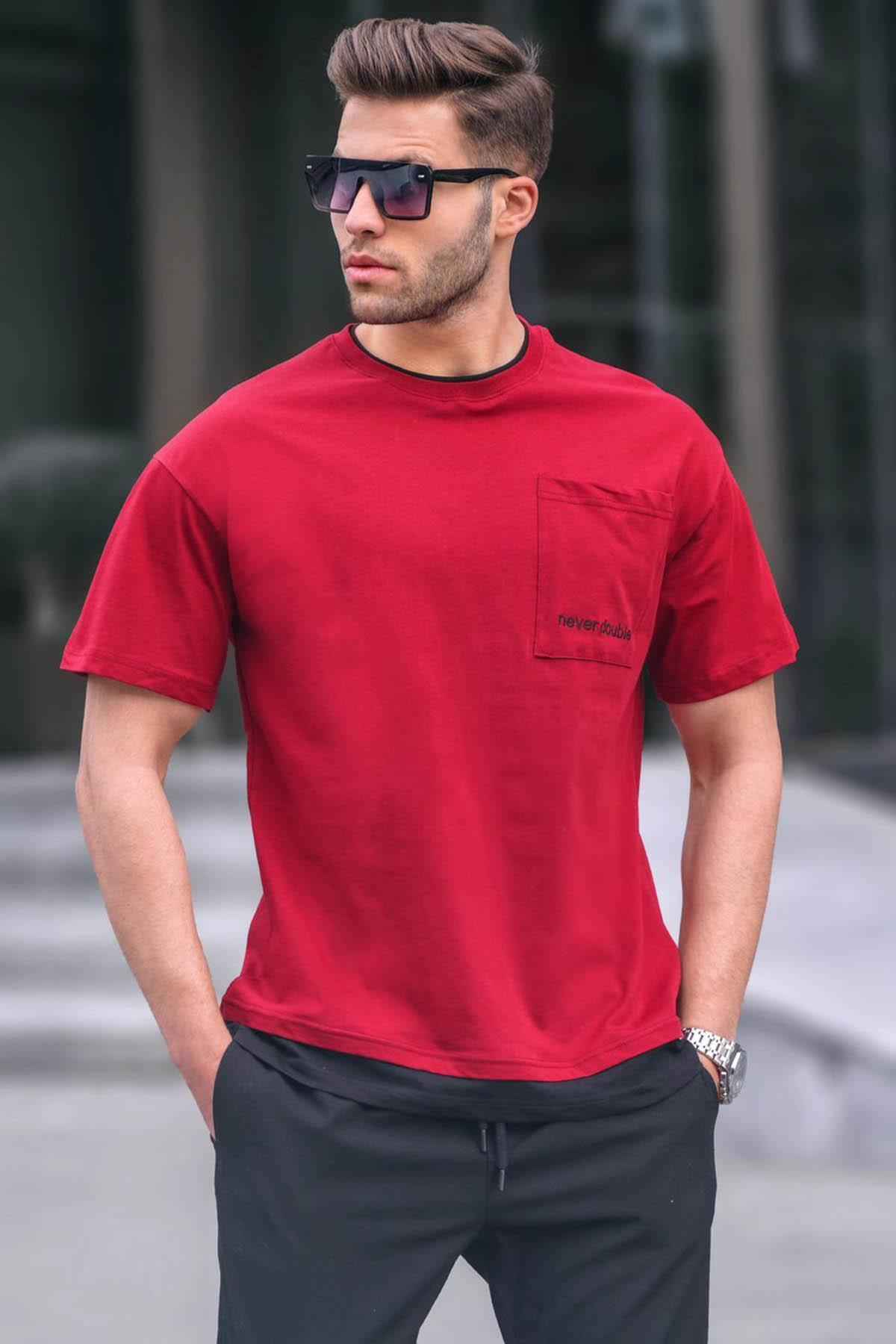 تیشرت مردانه ساده Claret Red Pieced