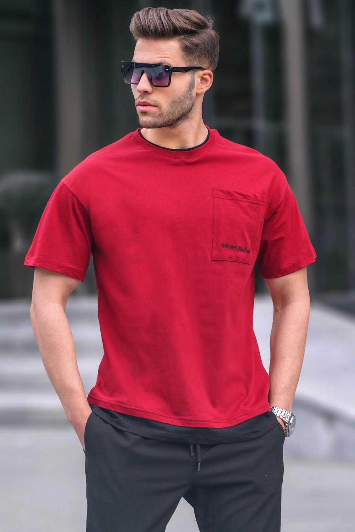 تیشرت مردانه ساده Claret Red Pieced