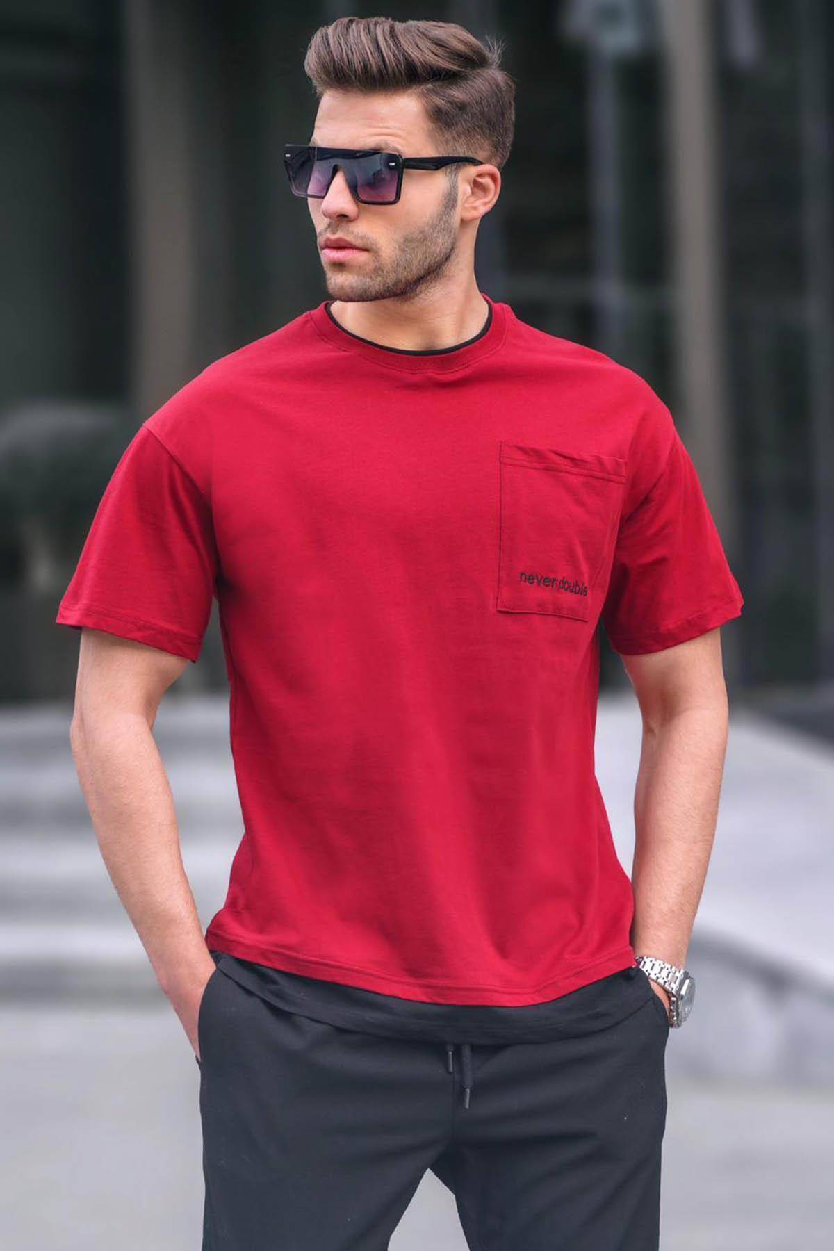 تیشرت مردانه ساده Claret Red Pieced