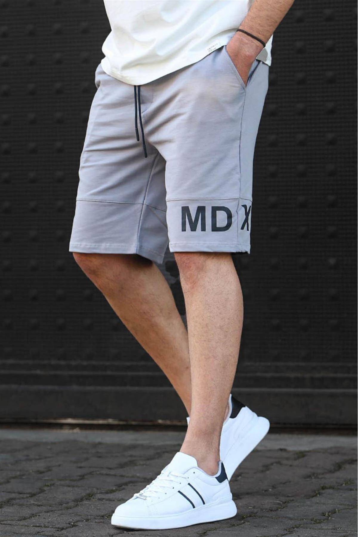 شورت برمودا مردانه با چاپ خاکستری رنگ شده