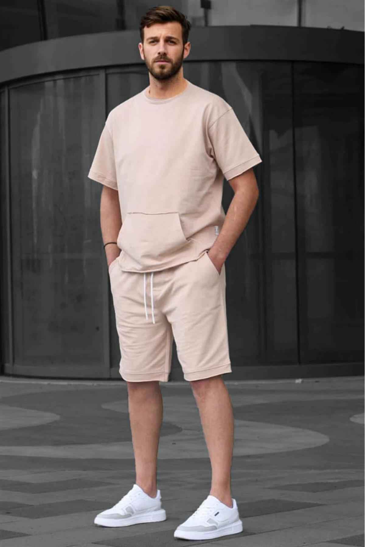 ست شلوارک مردانه بیسیک خاکستری رنگ شده