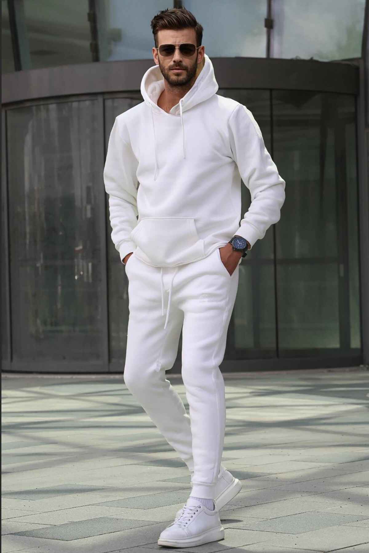 ست لباس ورزشی پایه کلاهدار بژ روشن