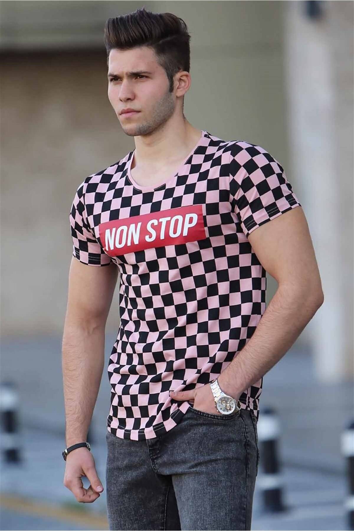 تیشرت نعنایی سبز چاپ شطرنجی