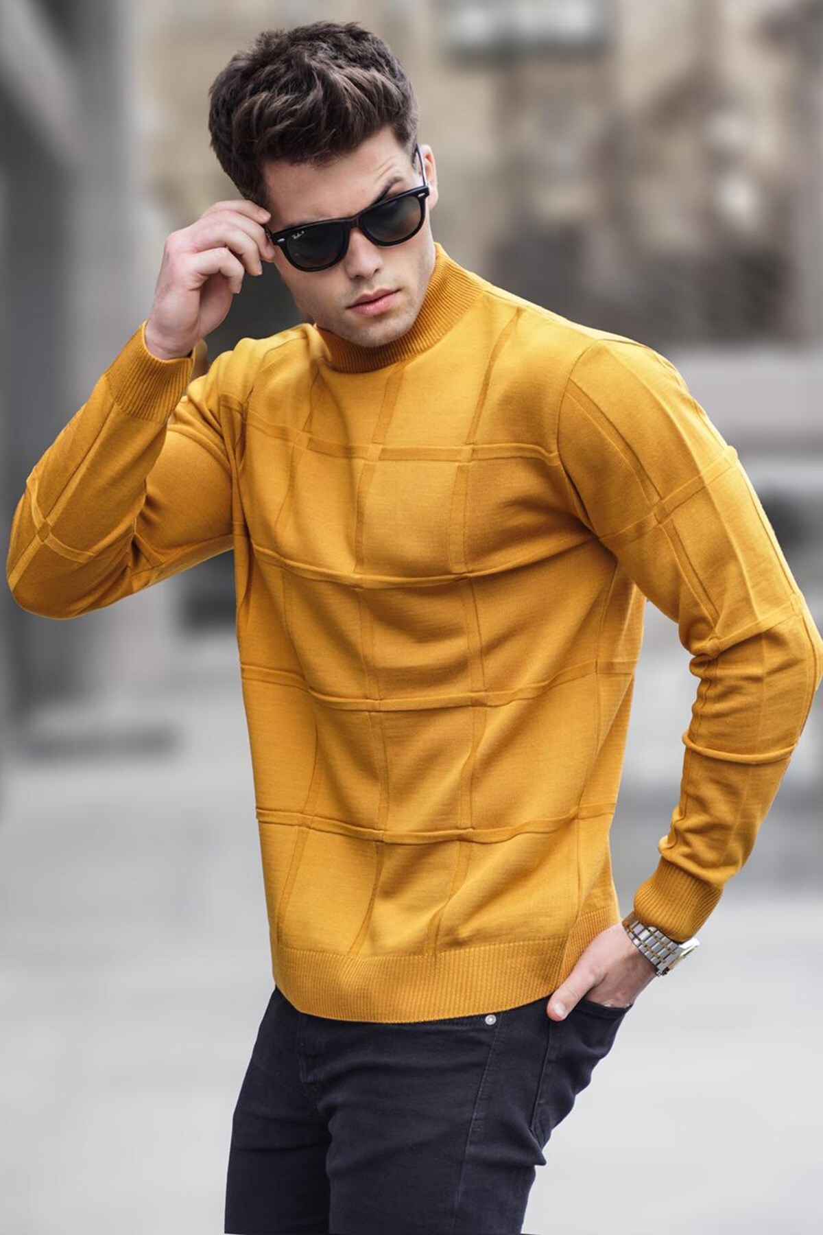 ژاکت بافتنی خردلی