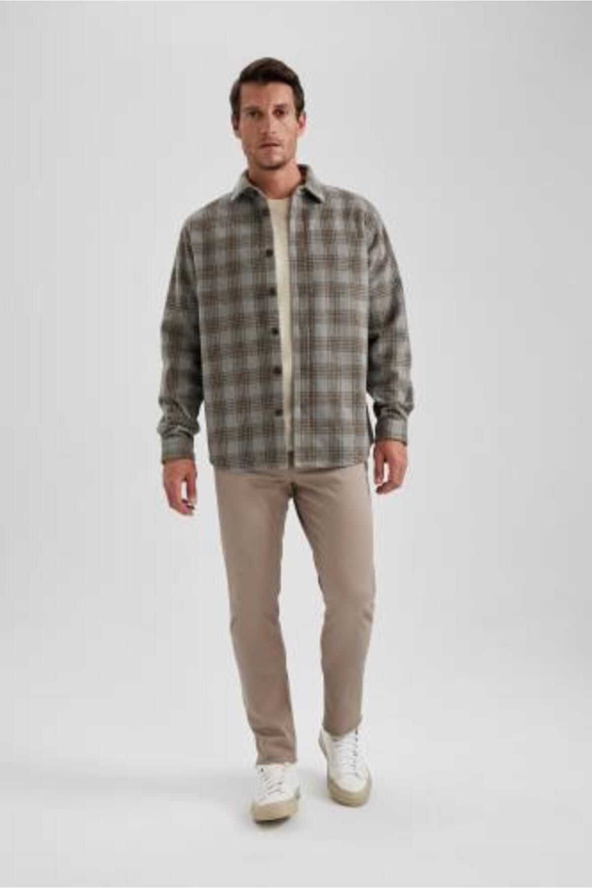 کت پیراهن طرح دار پارچه ای ضخیم با یقه پولو مناسب Relax Fit