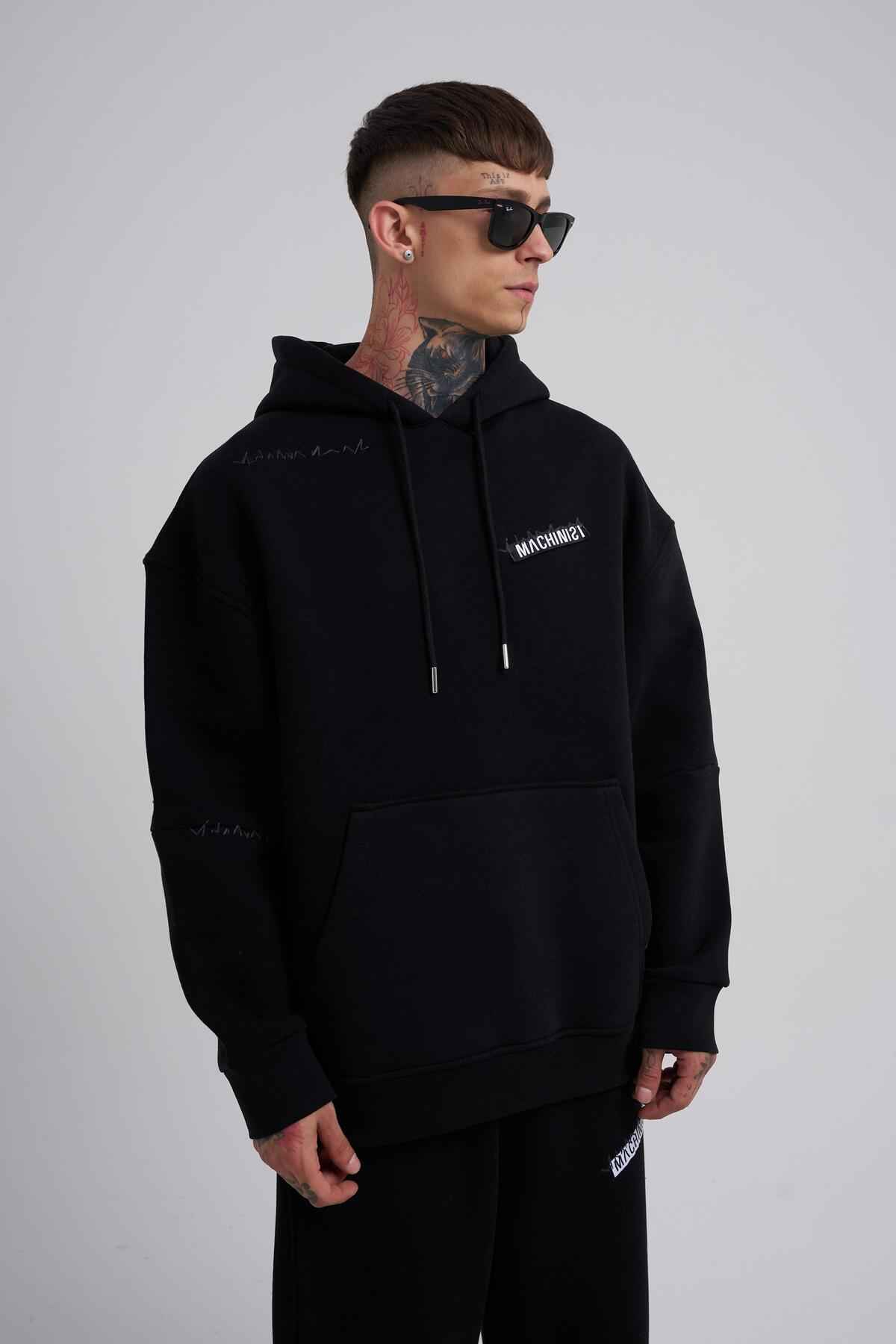 سویشرت مردانه جیبی کانگورو دوزی شده آبی سرمه ای