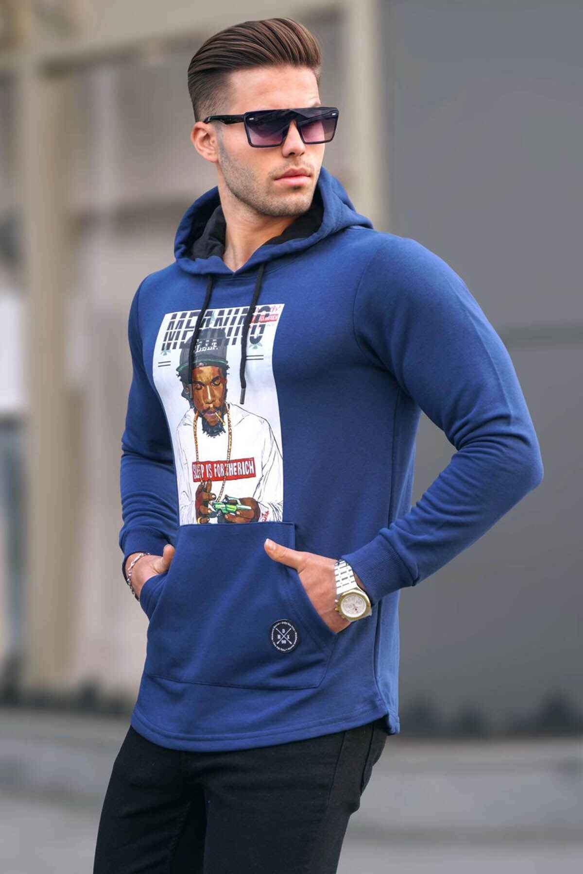 سویشرت سرپوش دار با چاپ خاکستری