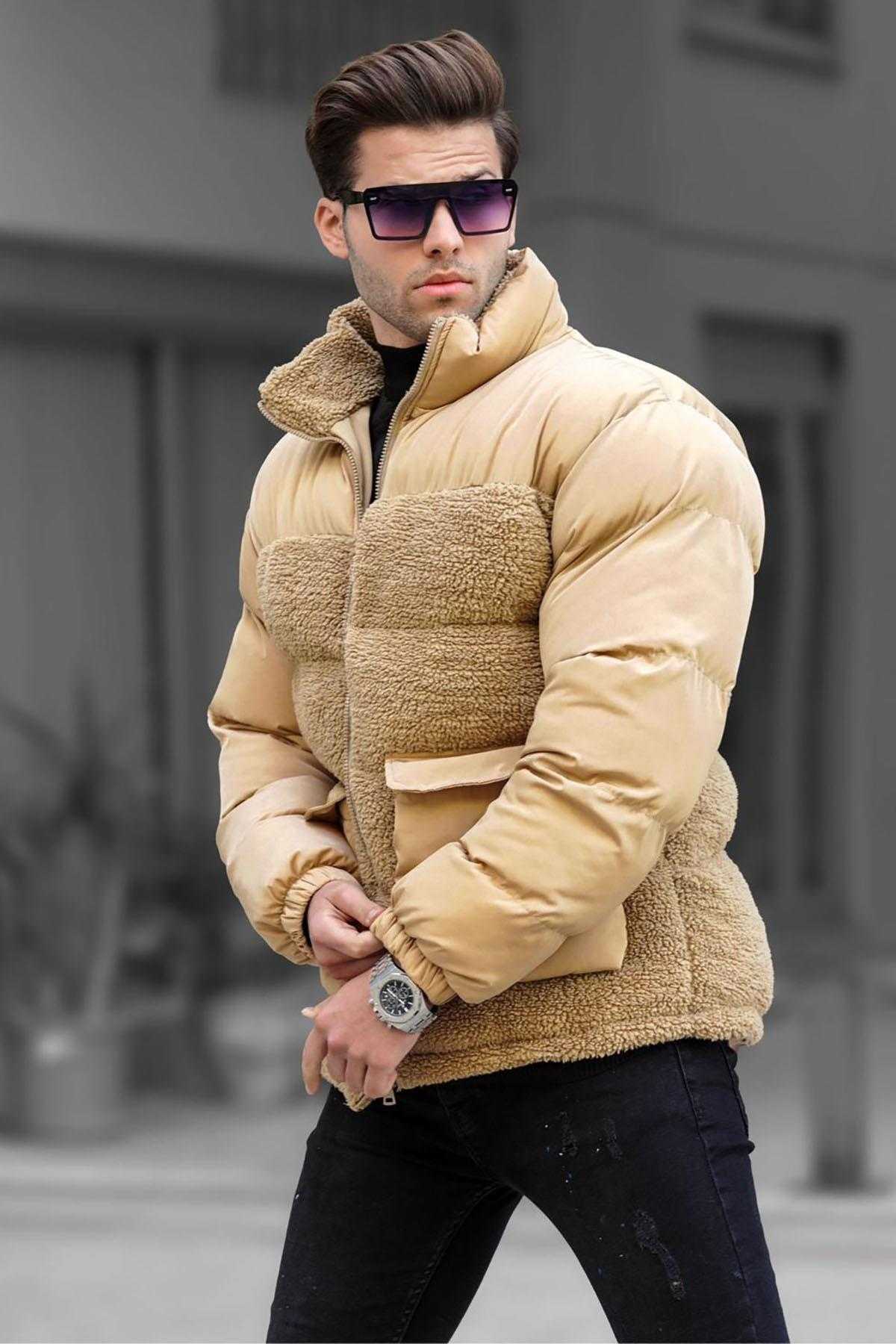 کت تورم مرد یقه قائم بژ