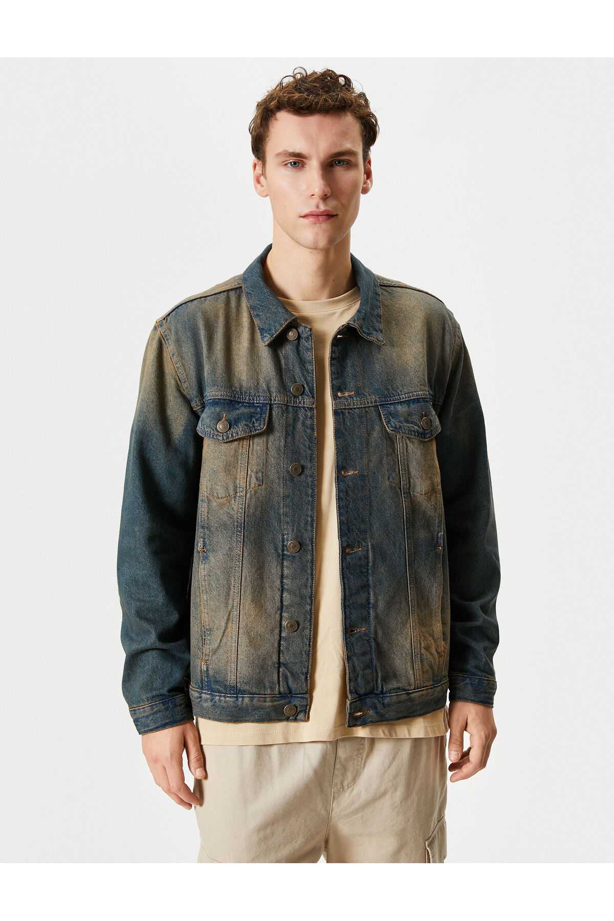 کت جین شسته شده با جیب دوبل دکمه دار