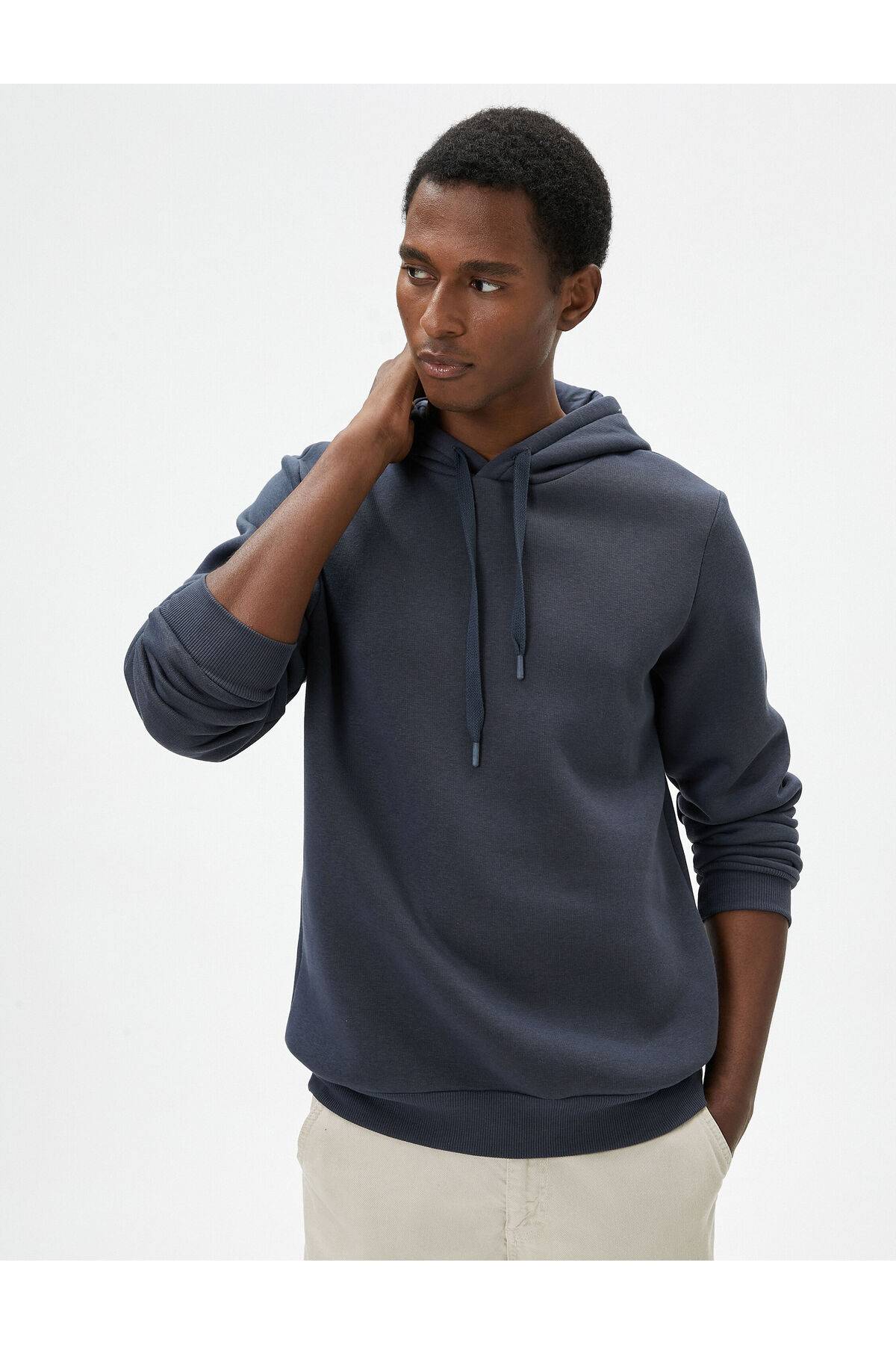 سویشرت پایه آستین بلند آجدار کلاهدار