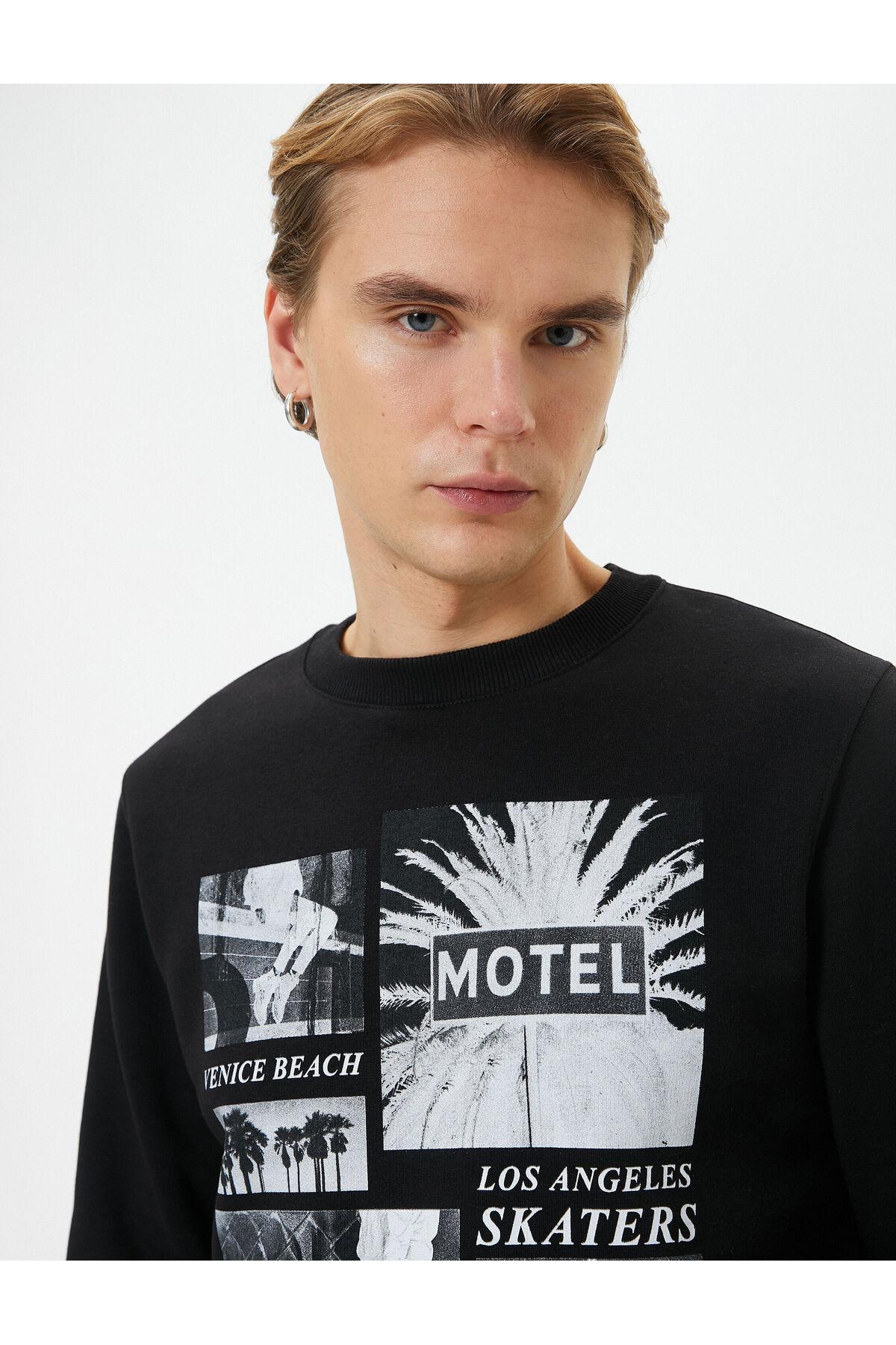 Sweatshirt یقه خدمه شعار چاپ آستین بلند