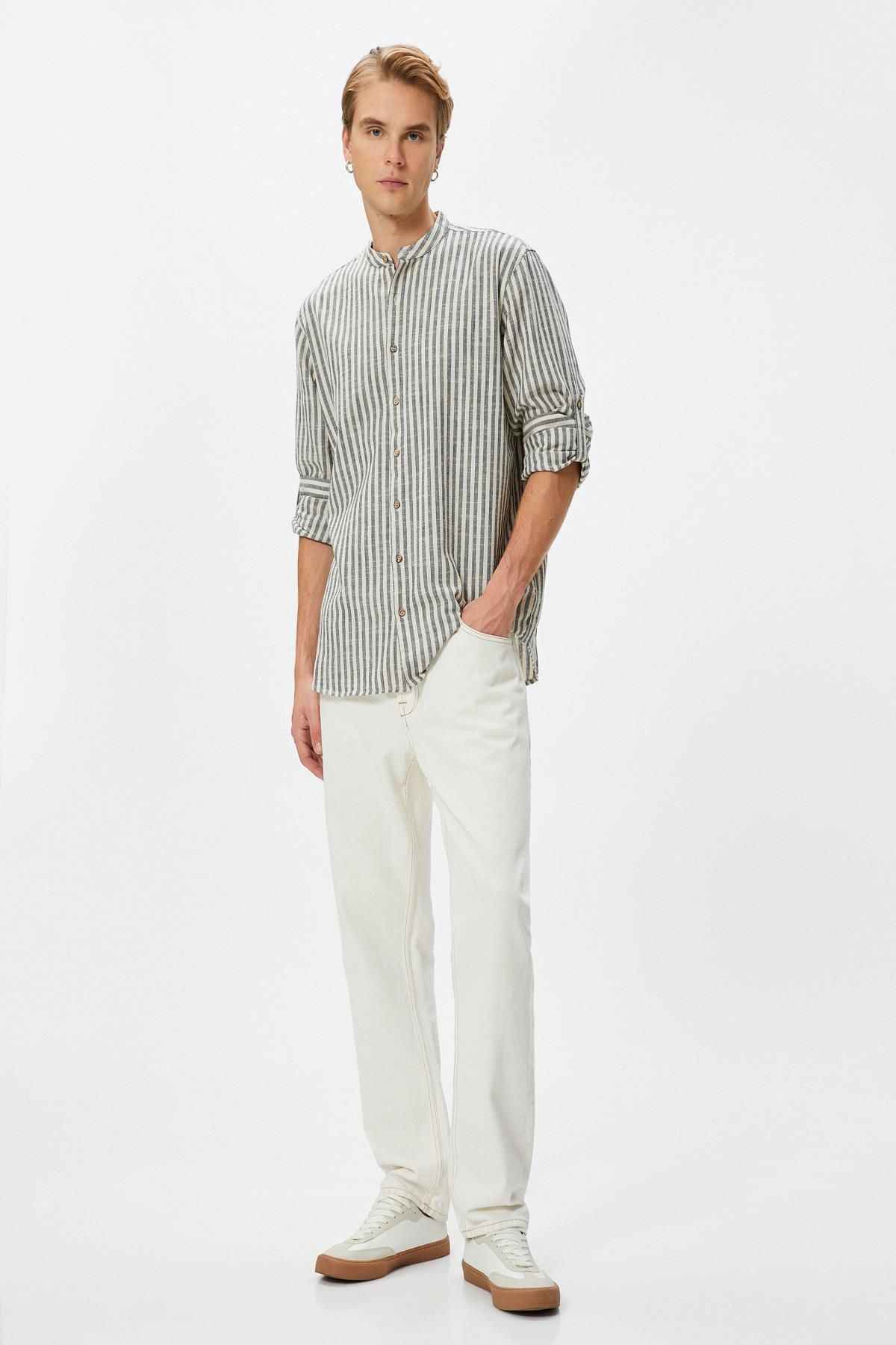 پیراهن راه راه آبی سرمه ای مردانه