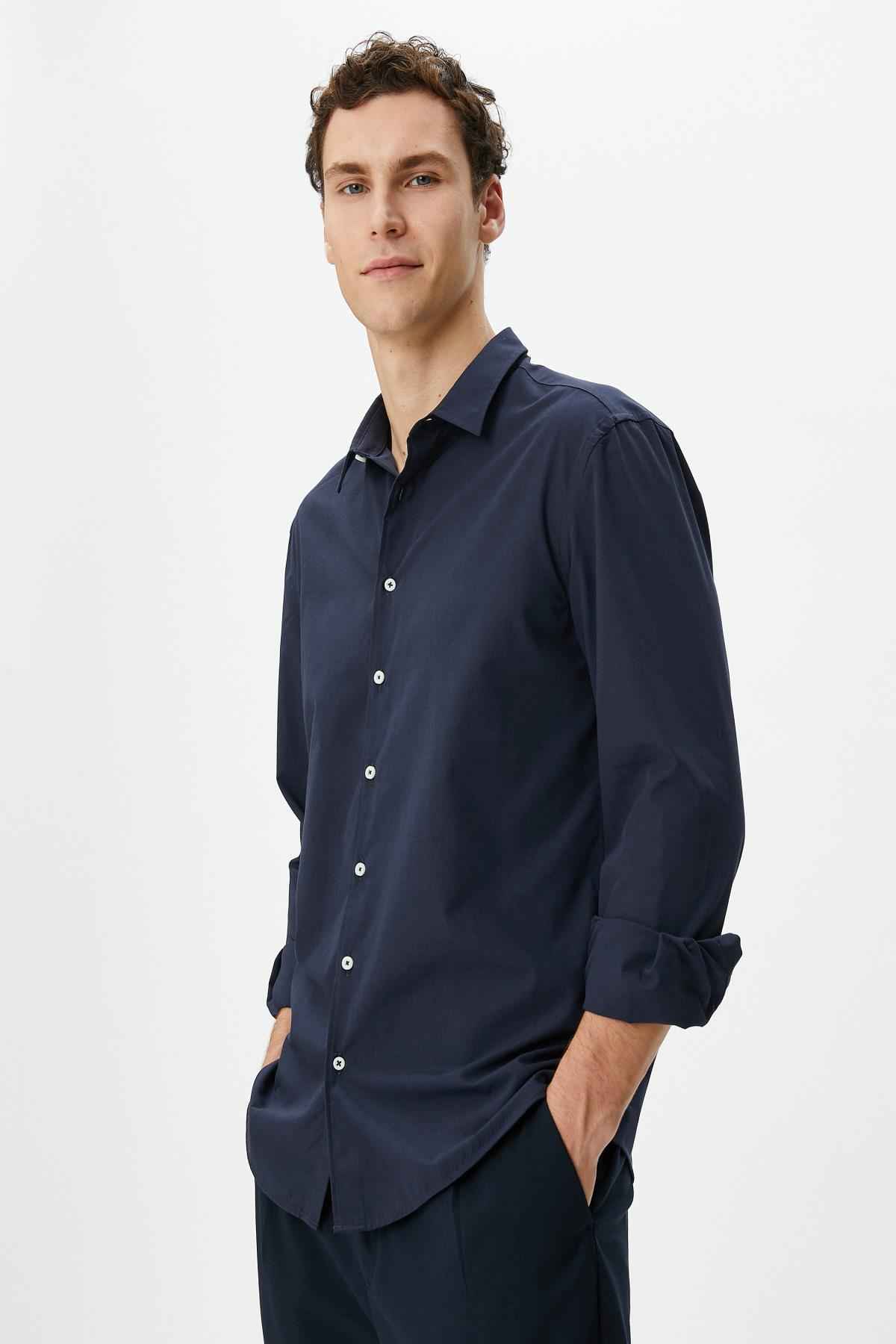 پیراهن کلاسیک باریک با آستین بلند دکمه دار