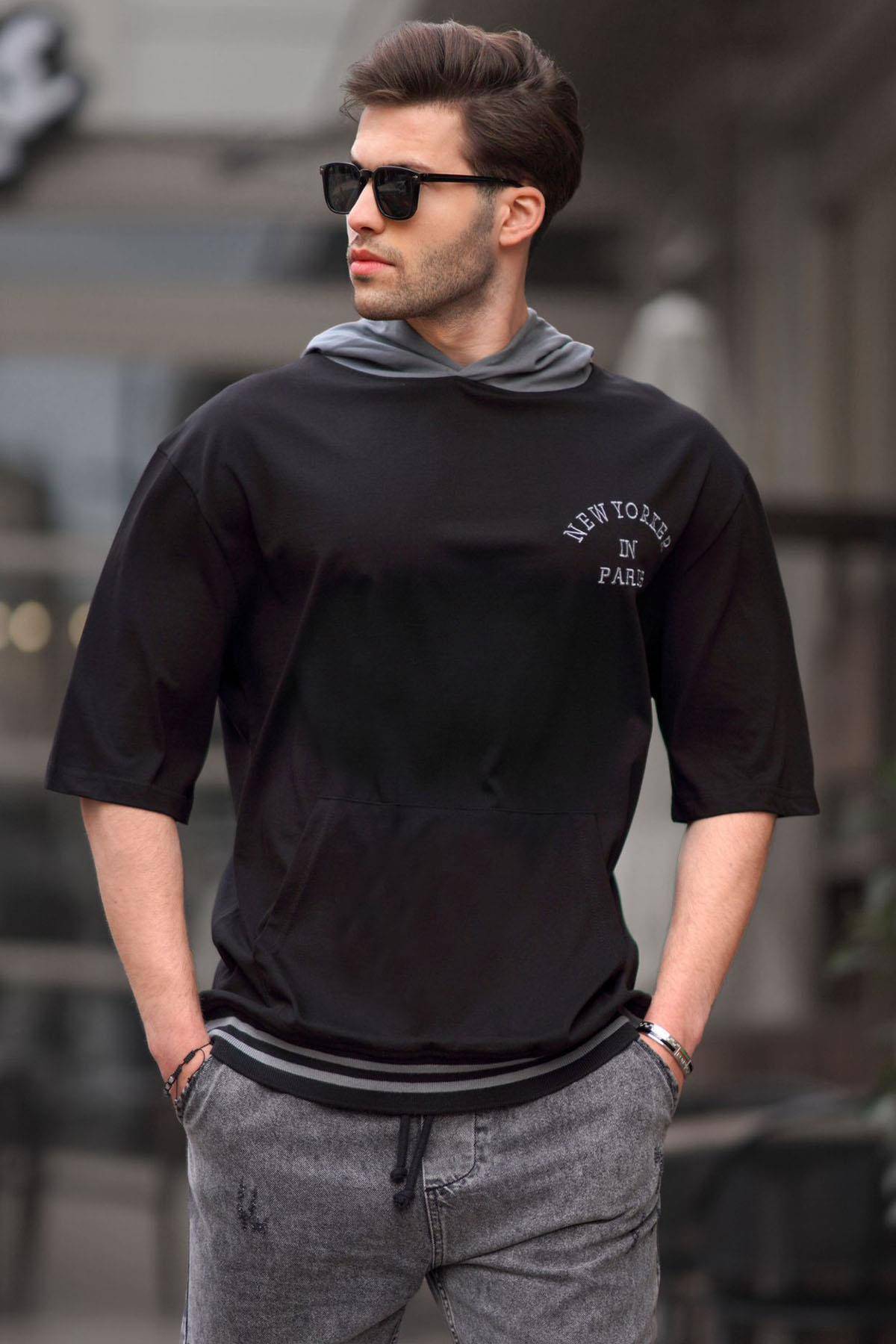 تیشرت مردانه کلاهدار مشکی 6182