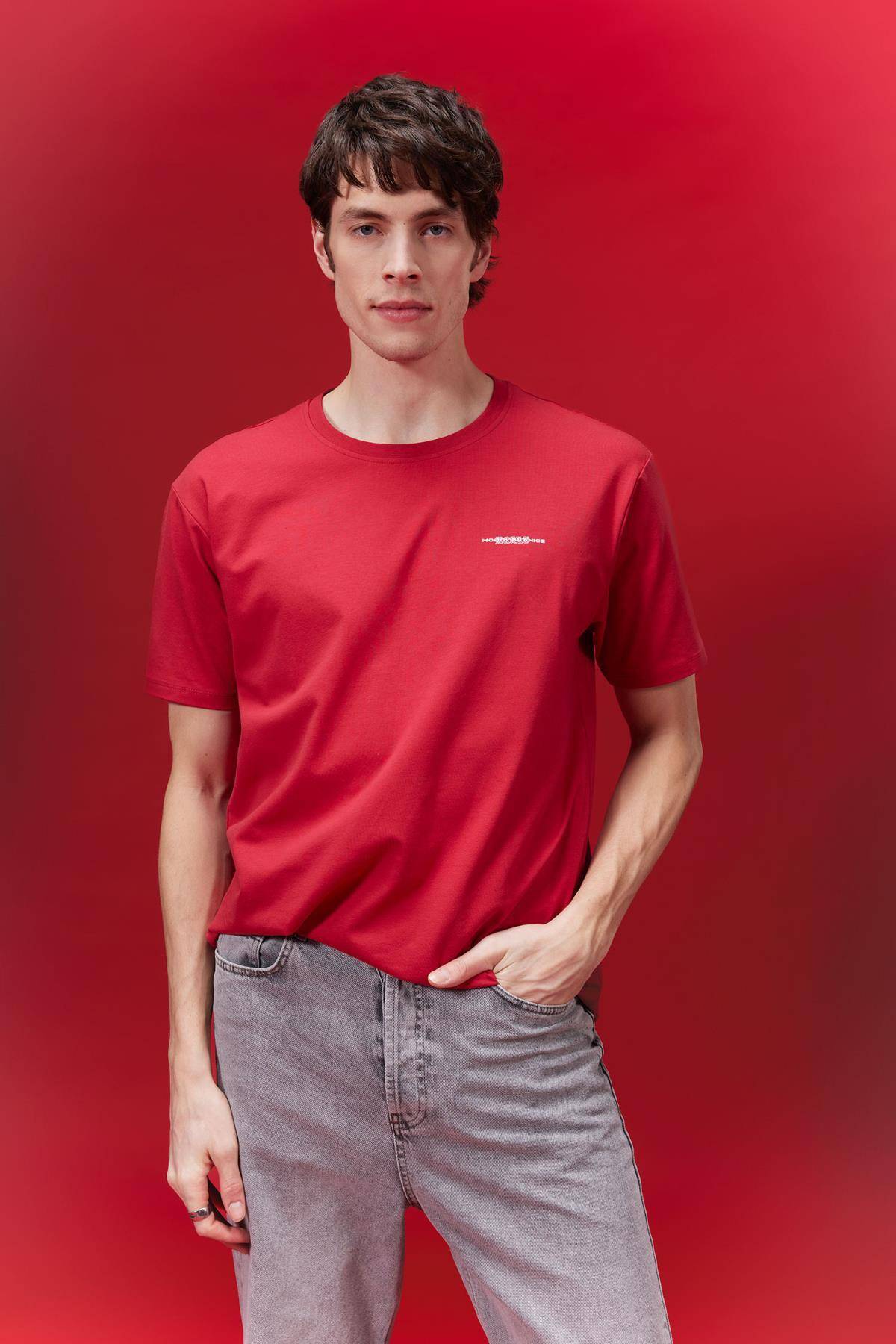 تیشرت آستین کوتاه چاپ شده با یقه معمولی B5077ax24sp