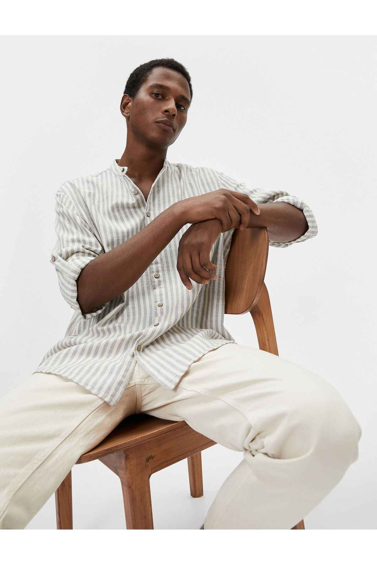 پیراهن راه راه آبی سرمه ای مردانه