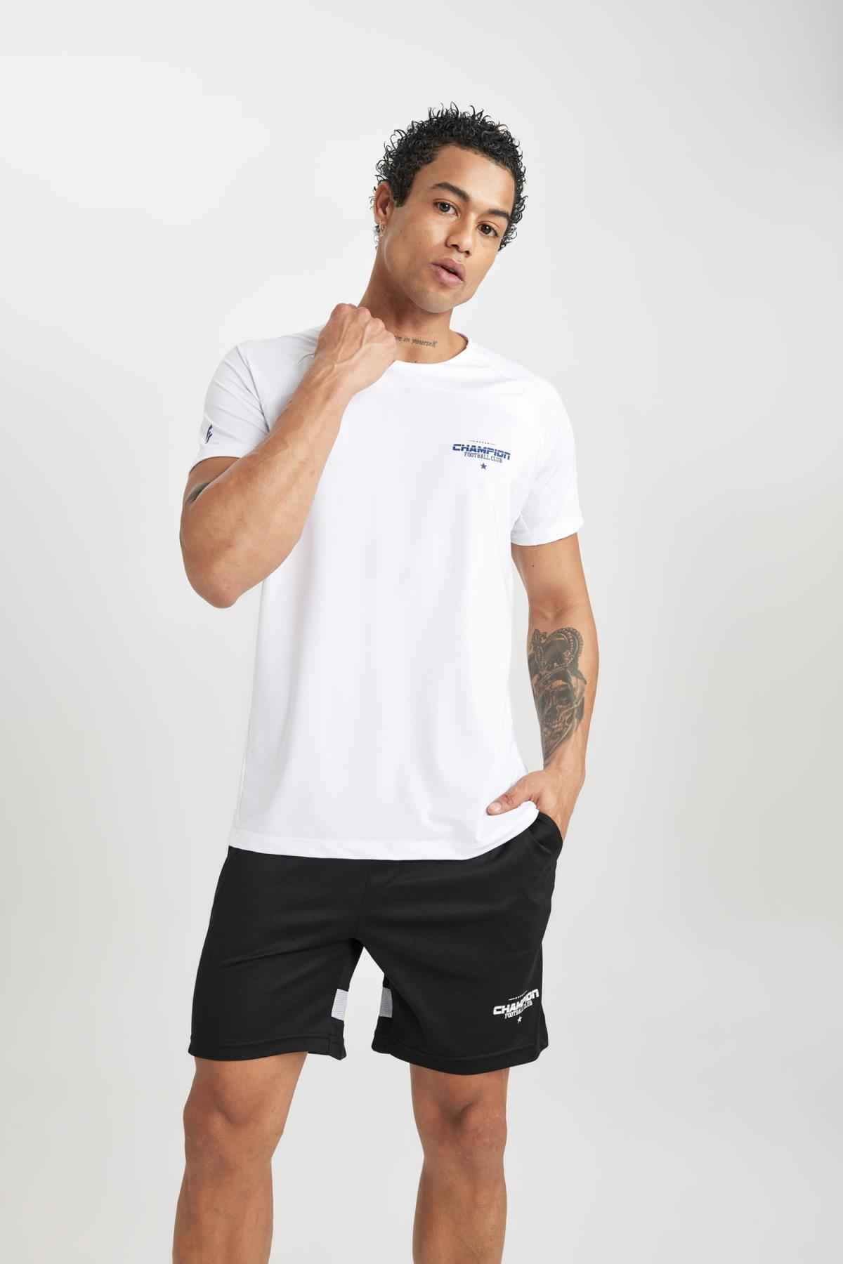 تیشرت اسپرت آستین کوتاه چاپ شده با یقه باریک Fit B5019ax24sp