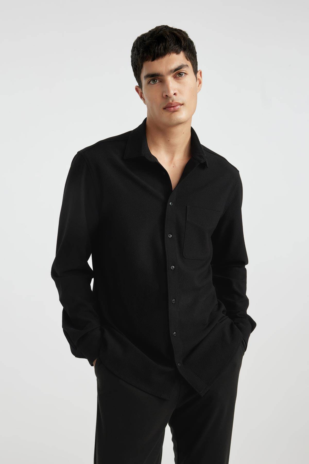 پیراهن آستین بلند یقه چوگان با تناسب منظم