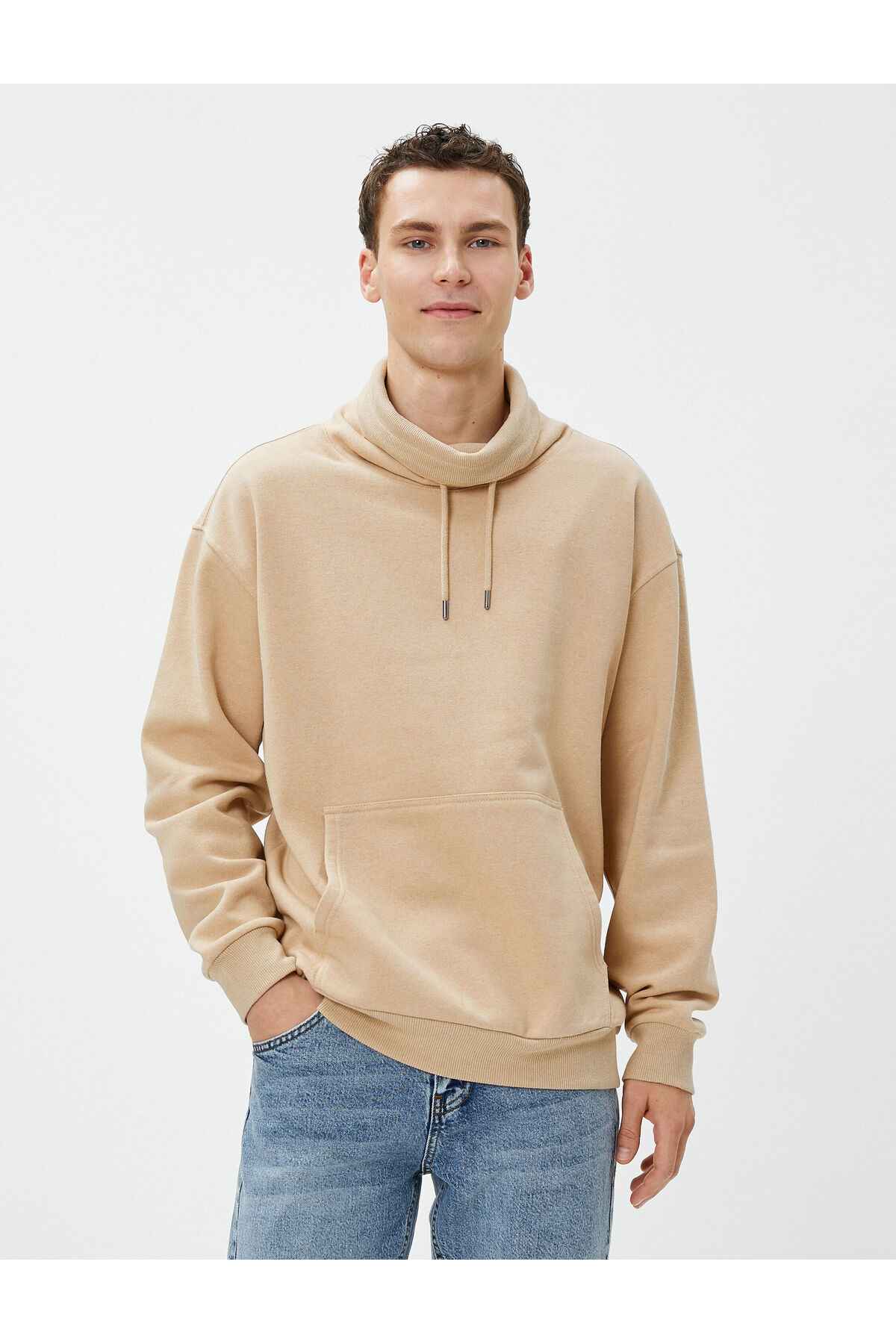 بند بند جیبی یقه شال کانگورو سویشرت بزرگ