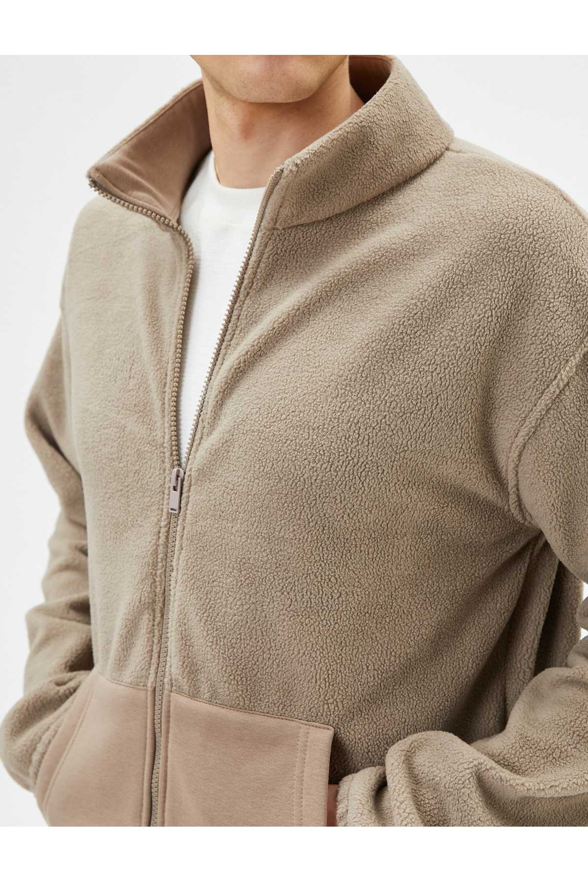 ژاکت مخمل دار یقه زیپ دار جیبی کانگورو