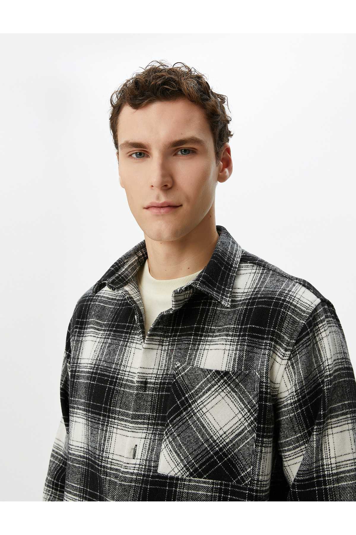 آستین بلند یقه کلاسیک با جیب پیراهن الوار جک