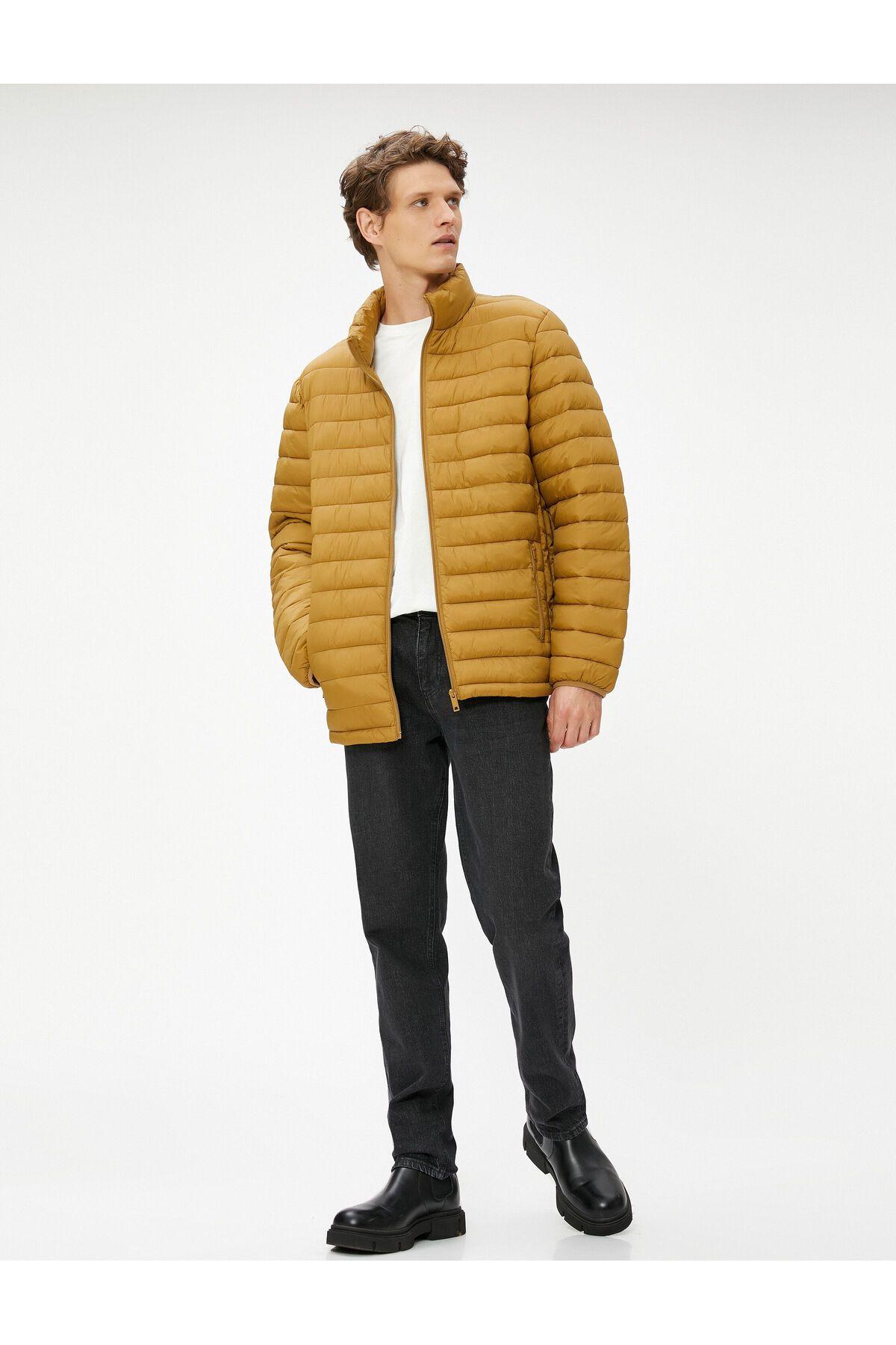 ژاکت پفی فصلی یقه آستین الاستیک زیپ جیب با جزئیات