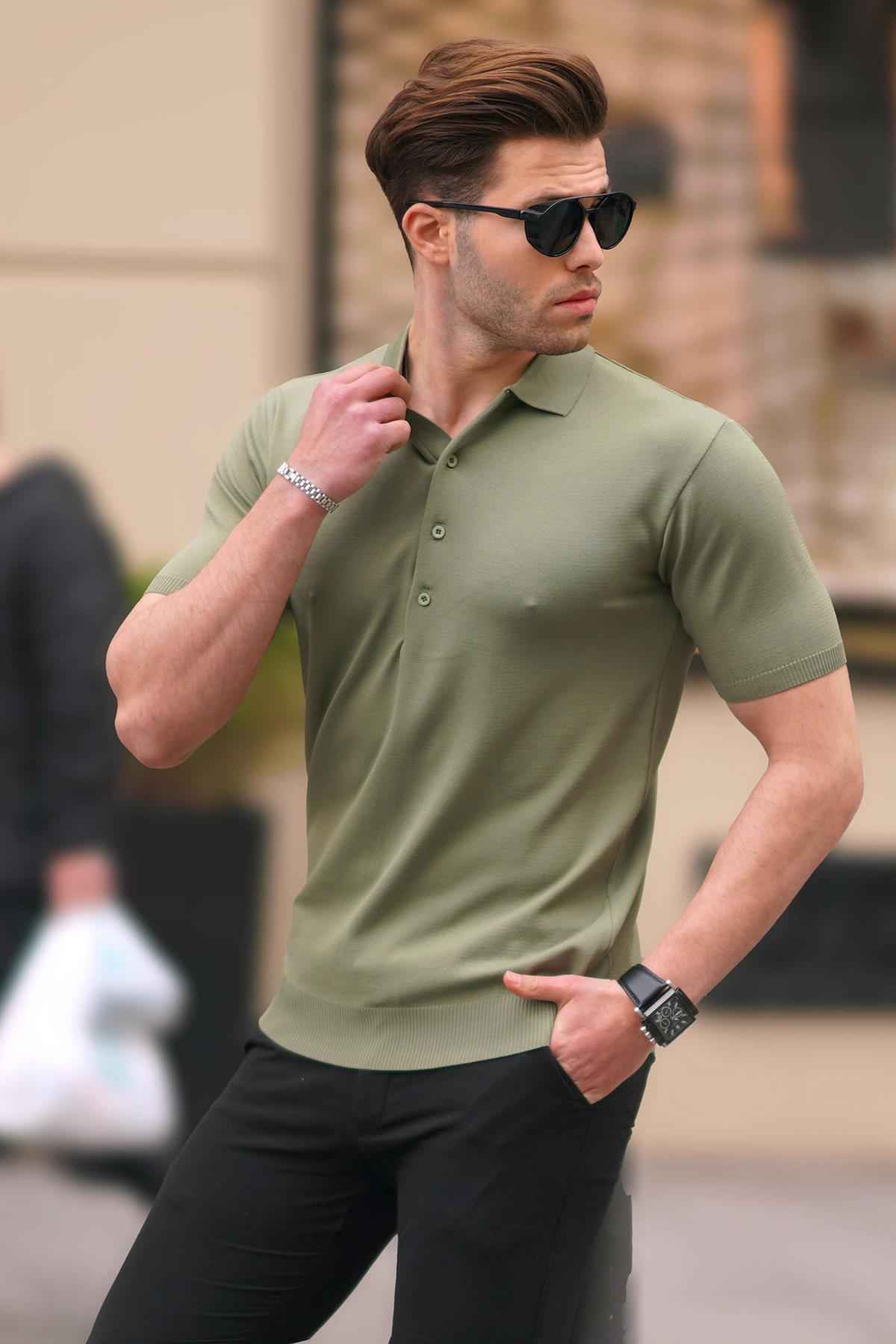 تیشرت مردانه یقه پولو ساده 6878 مشکی