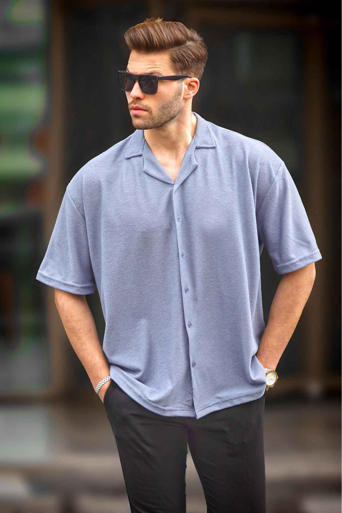 پیراهن مردانه آستین کوتاه خاکستری رنگ شده