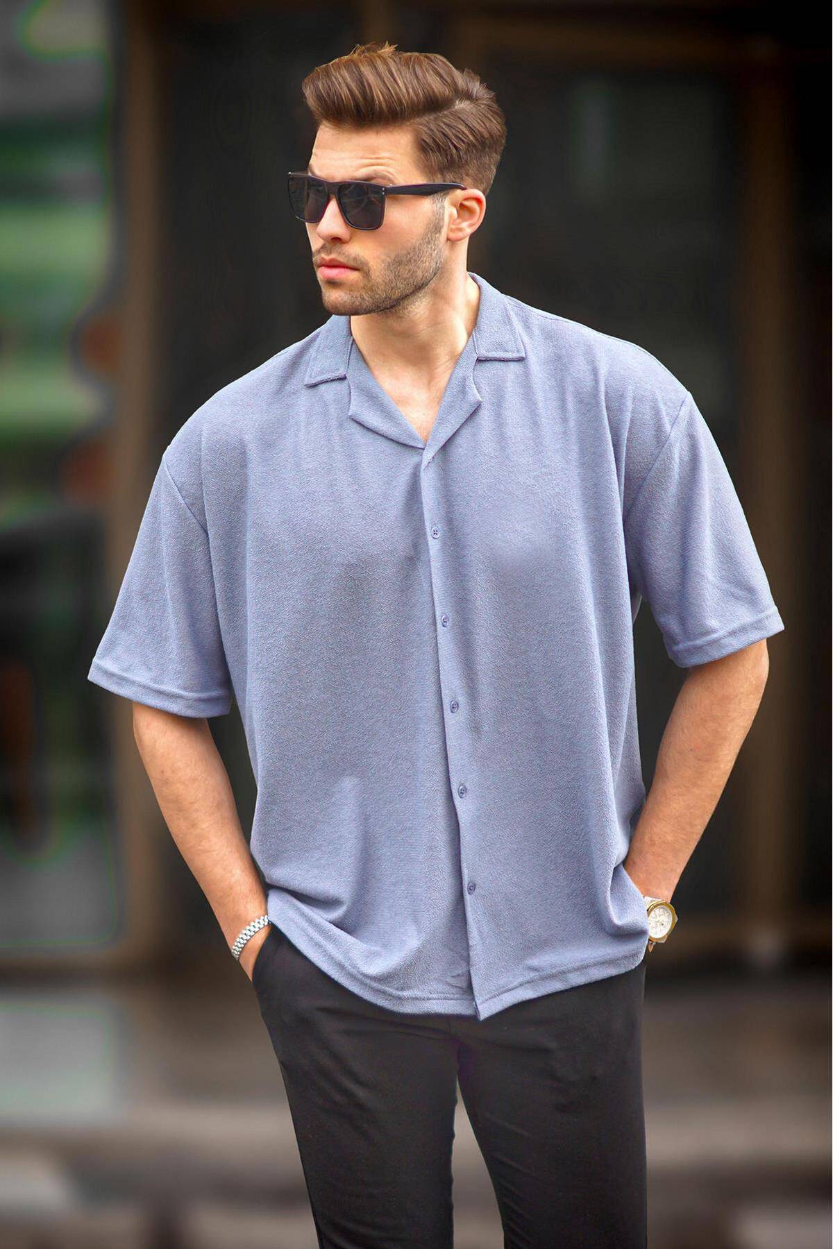 پیراهن مردانه آستین کوتاه خاکستری رنگ شده