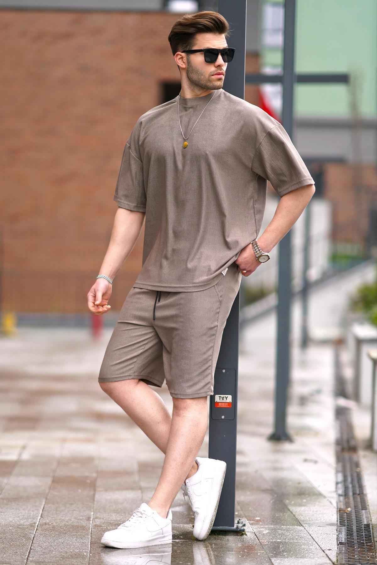 ست شلوارک مردانه یقه سبز نعناعی