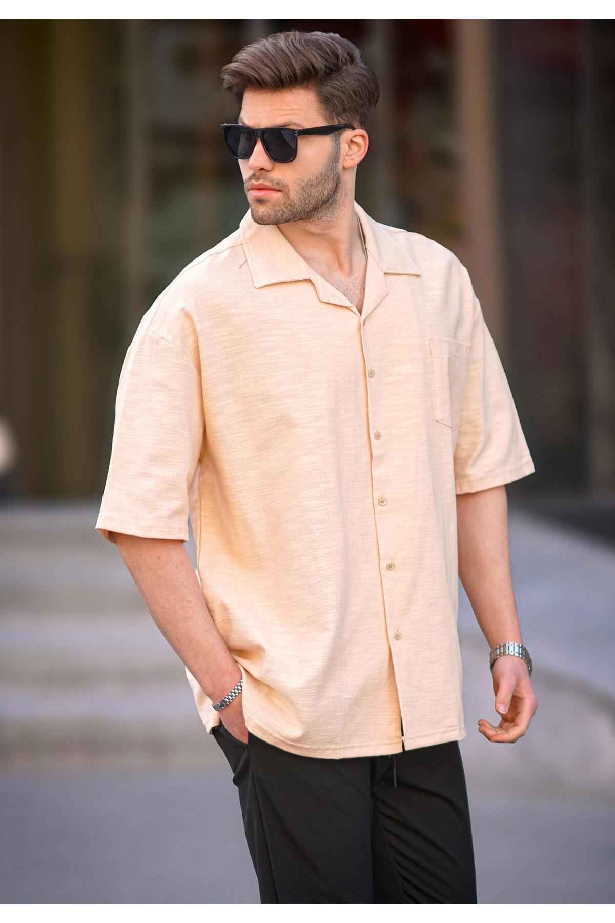 پیراهن مردانه آستین کوتاه بژ