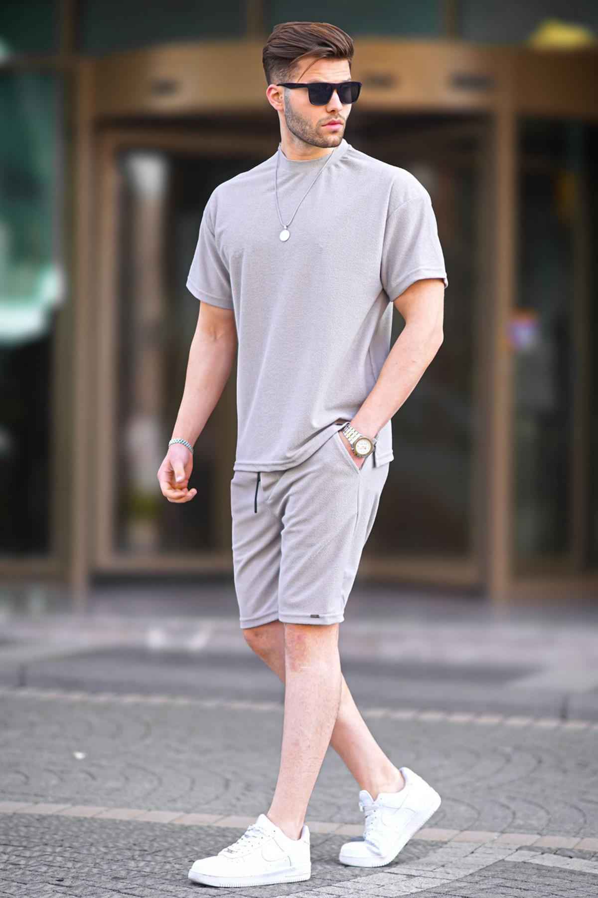 ست شلوارک مردانه بیسیک خاکستری رنگ شده