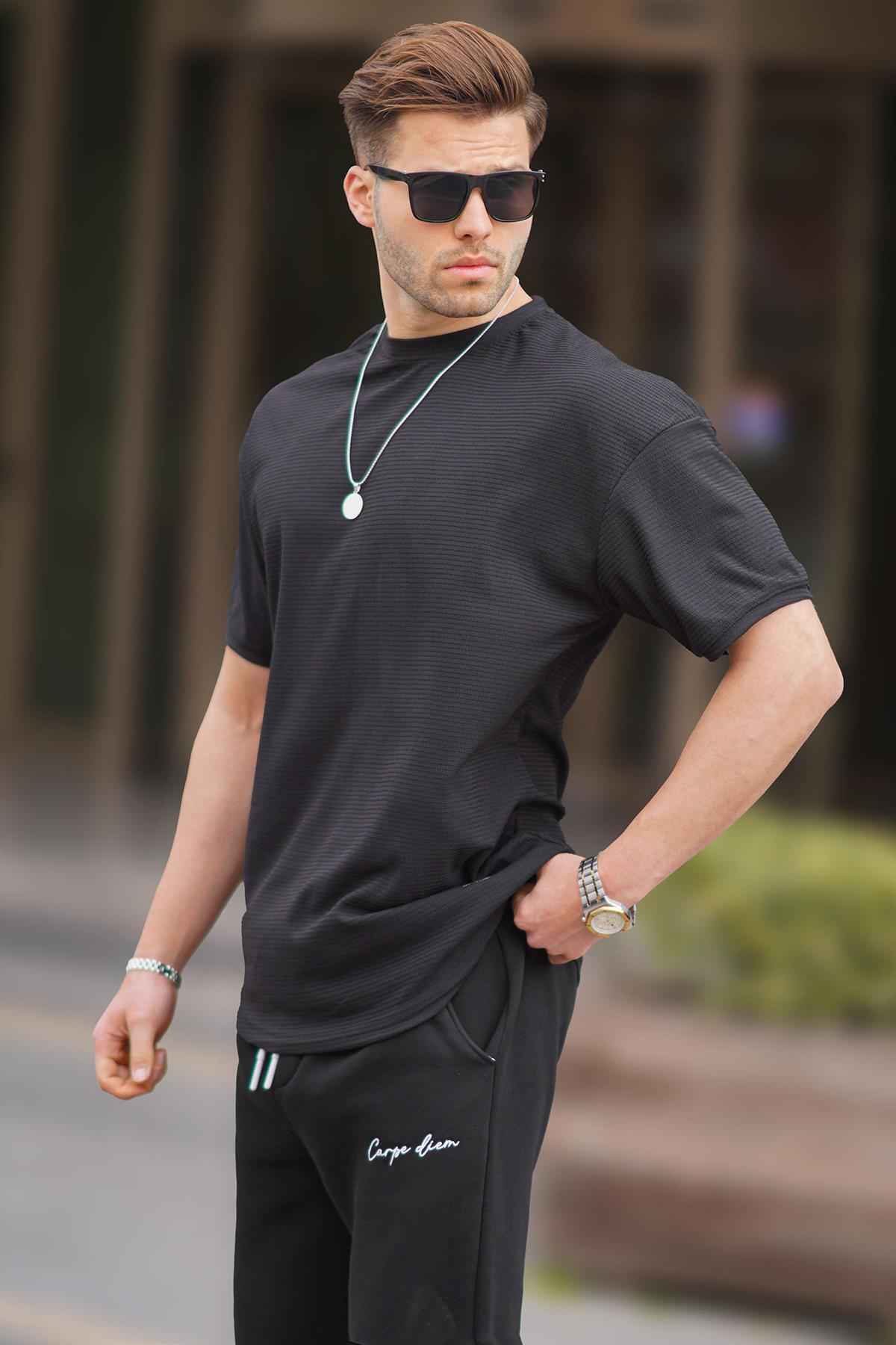 تیشرت مردانه بیسیک اورسایز مشکی 7012