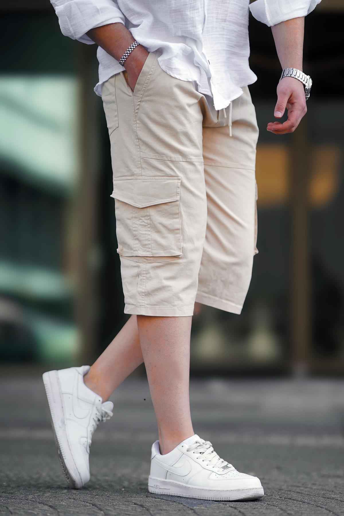 شورت کاپری مردانه جیبی باربری خاکی