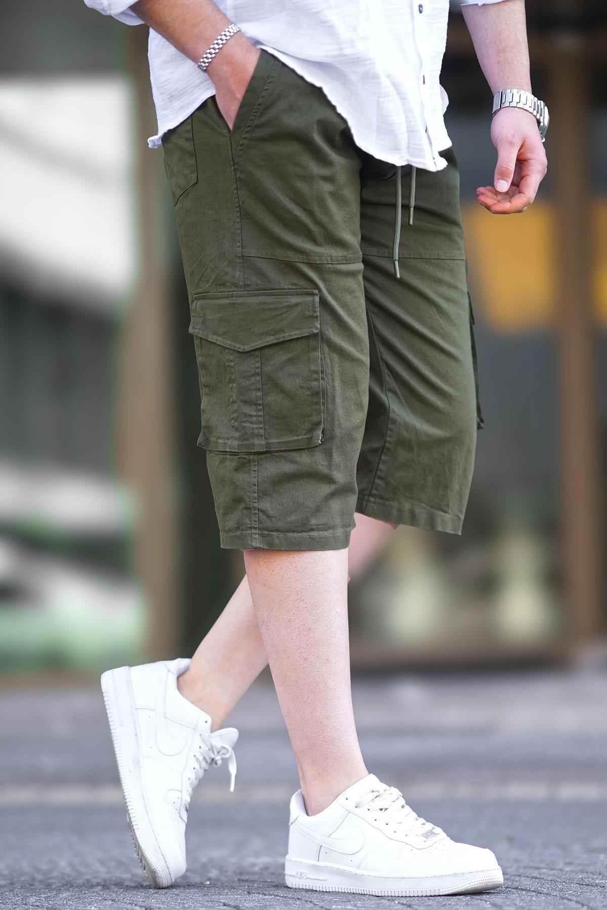 شورت کاپری مردانه جیبی باربری خاکی