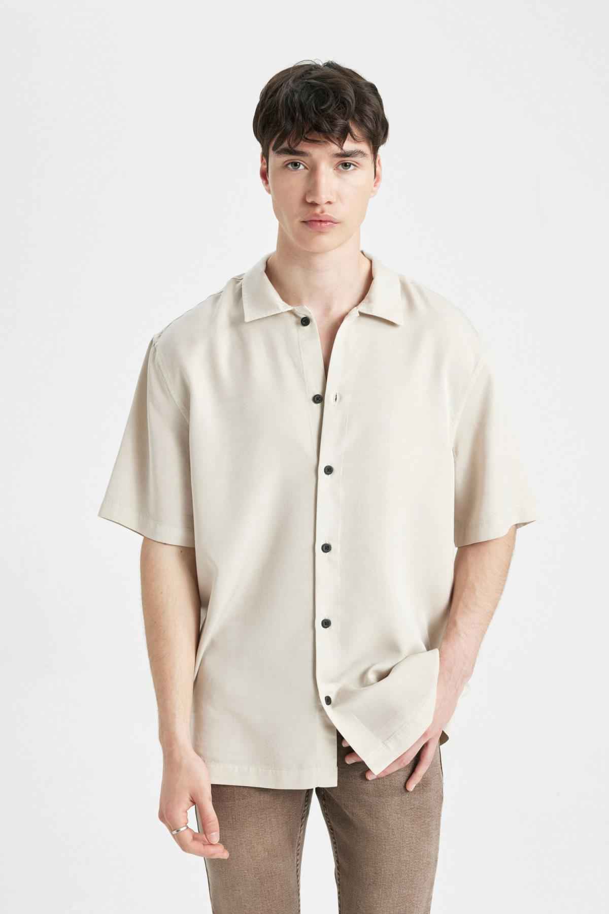 پیراهن آستین کوتاه نخی یقه پولو Relax Fit