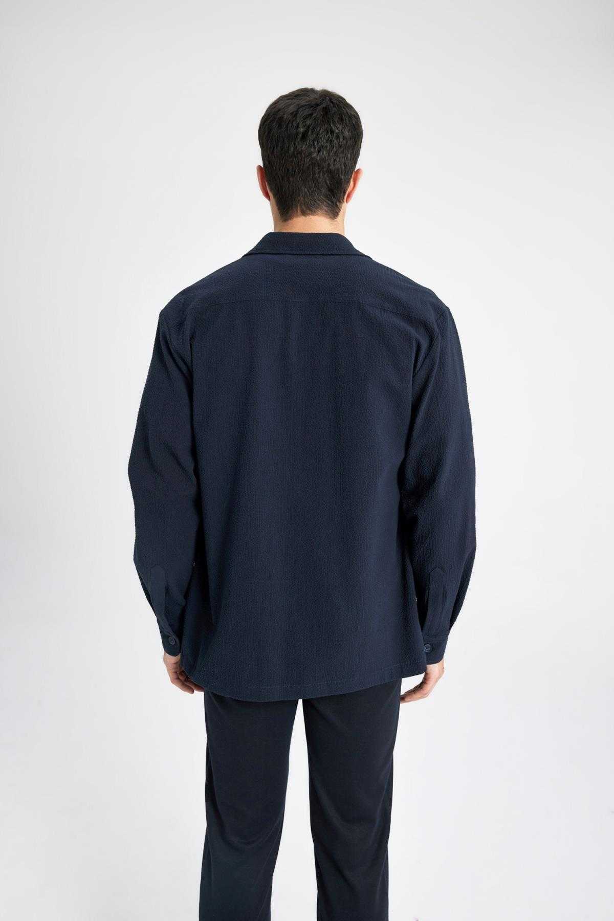 پیراهن بافت دار یقه چوگان با تناسب معمولی