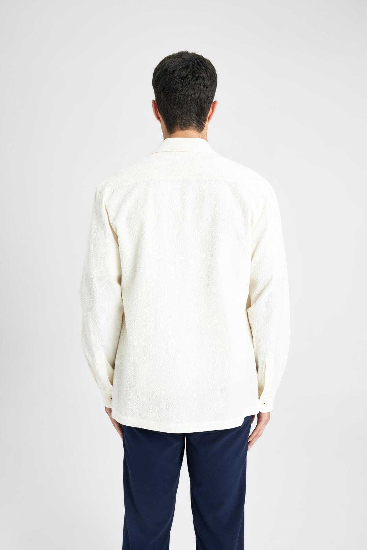 پیراهن بافت دار یقه چوگان با تناسب معمولی